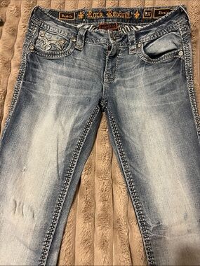Rock Revival Women's Faded Blue Skinny Jeans with Embroidered Pocket